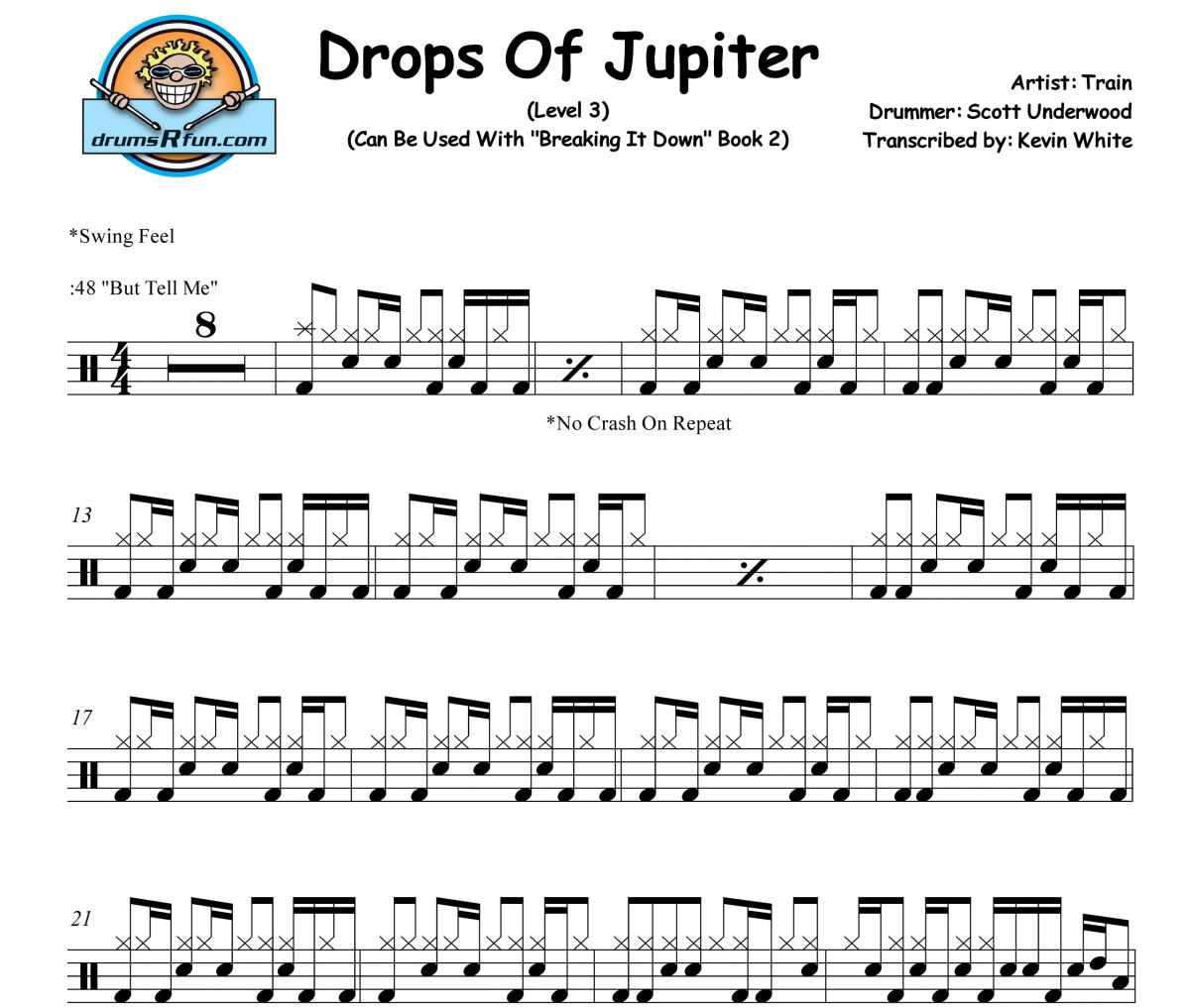 Train, Drops Of Jupiter Drum Transcription Level 3